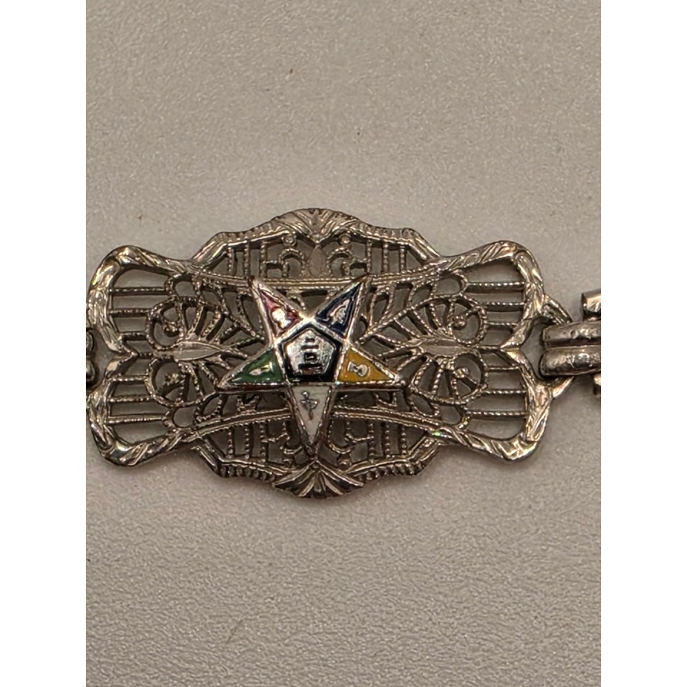 Vintage Order of the Eastern Star OES Rhinestone Star Brooch & Filigree Bracelet - Picture 3 of 7